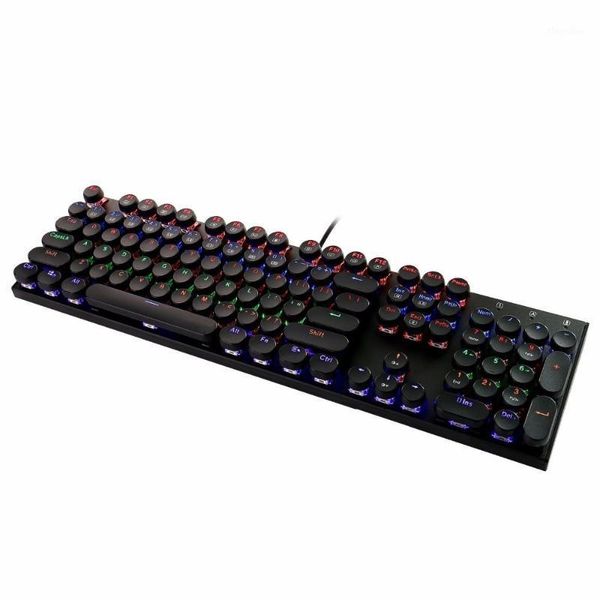 

k350s retro round keycap led backlit usb wired mechanical gaming keyboard with blue switches,104 keys no conflict1