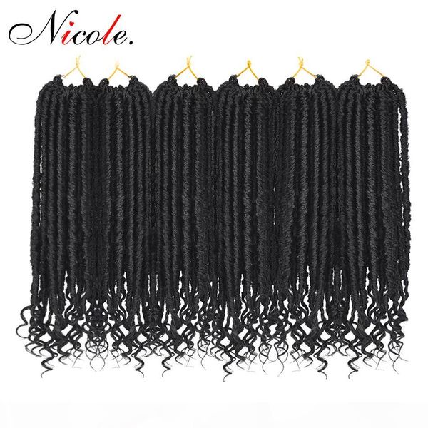 

nicole crochet braiding bulk hair synthetic goddess faux locs curly ends braids 24 strands pack omber locs black brown color 18 inch