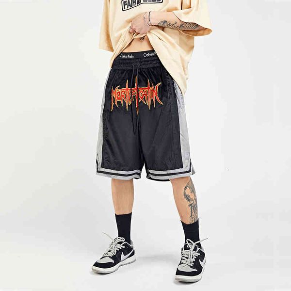 

shorts men wind letter embroidered velvet casual 's street trend contrast stitching loose sports capris, White;black