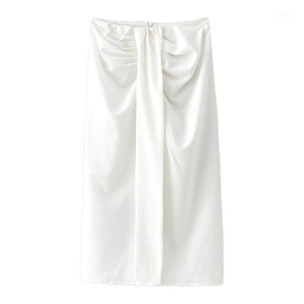 

2020 summer new women white slit skirt draped high-waist midi skirt elegant stylish casual female skirts ropa mujer falda1, Black