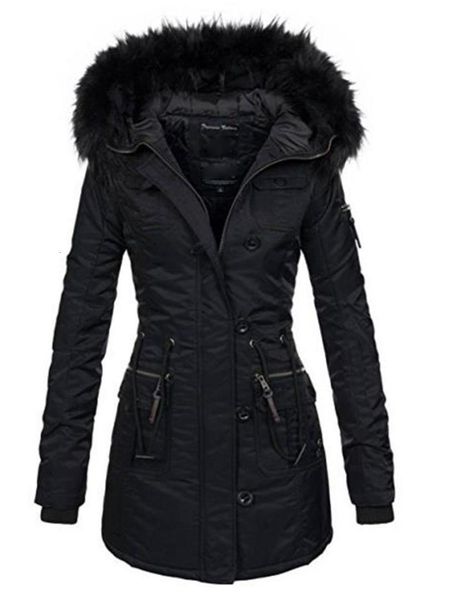 

2021 women winter thicken warm coat female autumn hooded cotton fur plus size basic jacket outerwear slim long ladies, Black