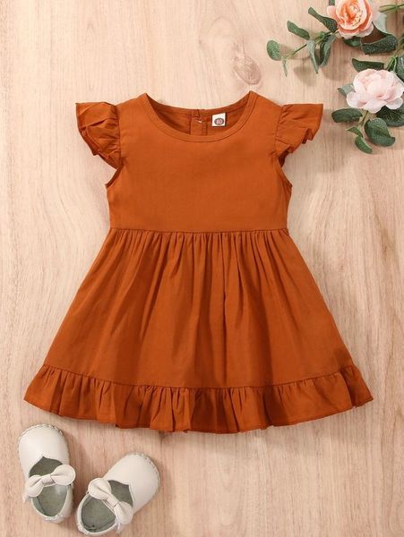 

baby ruffle trim half button dress she, Red;yellow