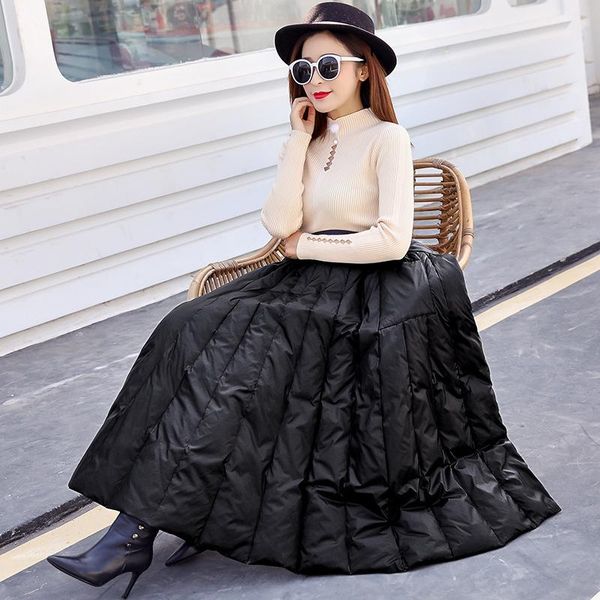 

2020 new duck down plus size winter maxi skirts womens black high waist clothes casual loose long skirts for women 4xl