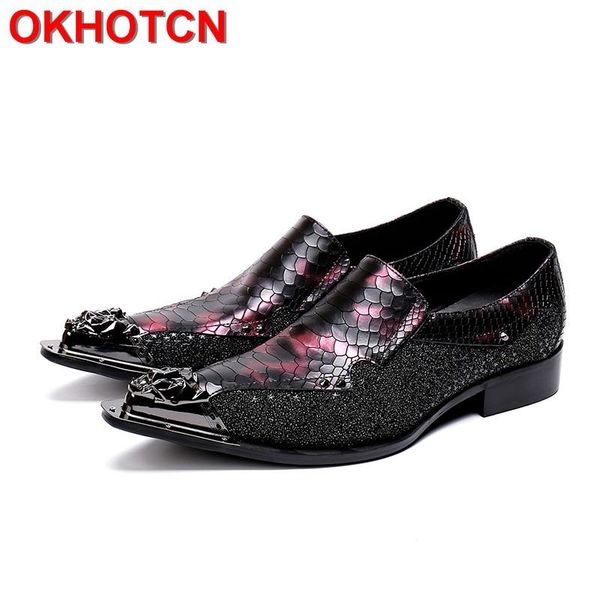 

bling rhinestore leather shoes men patchwork snake formal shoes men slip on red and black pointed toe zapatos de hombre okn