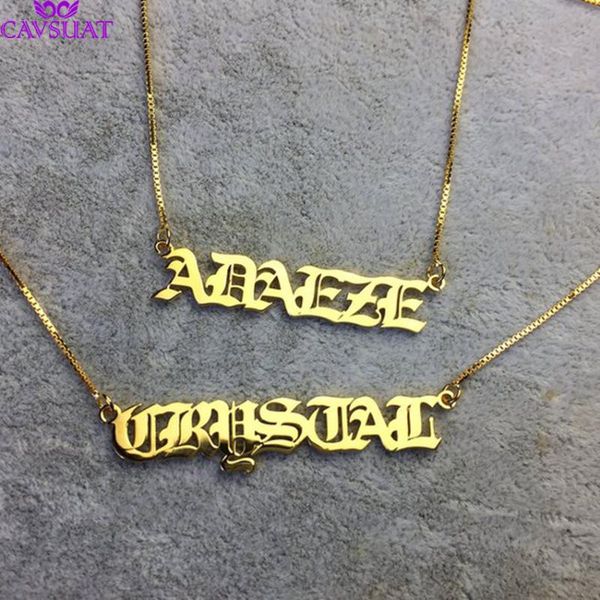 

chains customized jewelry gothic old english name necklace personalized letters wedding date pendant box chain women men birthday gifts, Silver