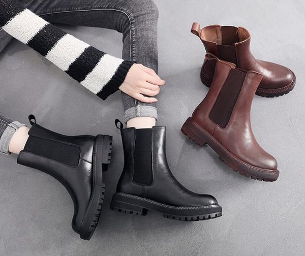 

plus-size martens boots leather cross - border europe and america women's layer cowhide shoes holiday gift, Black