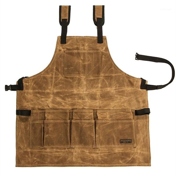 

the new outer single high-grade waterproof and wear-resistant retro oil wax canvas tool barbecue apron work uniform can do logo1