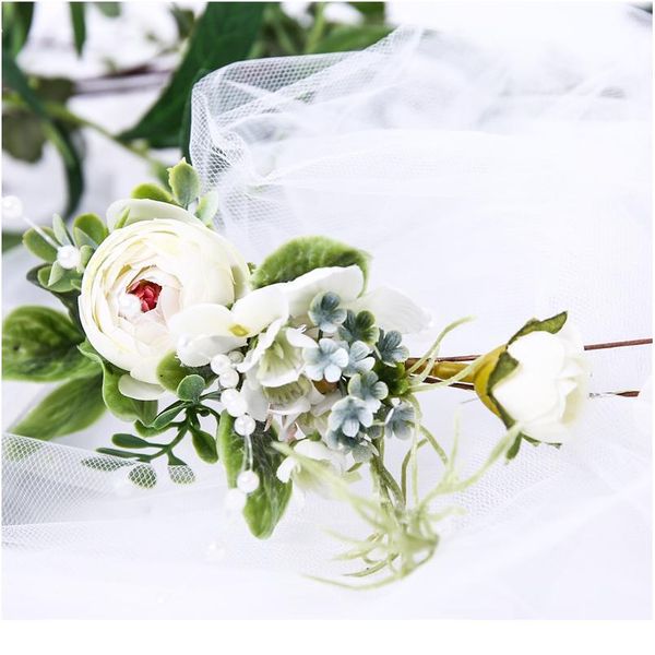 

bride bridesmaid wedding headwear hair accessories girl flower wreath crown veil hairband headdress adjustable floral qylvyq