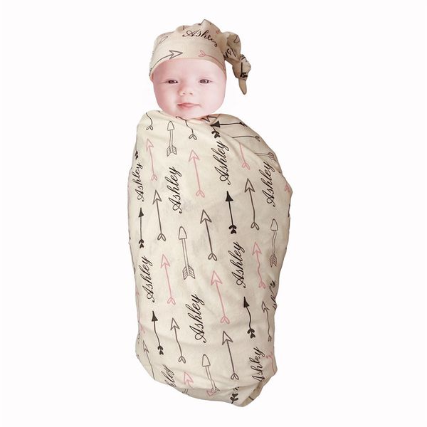 

personalized baby swaddle newborn baby blanket swaddling 100% cotton printed name arrow pink baby bedding gift crib bed blanket 1016