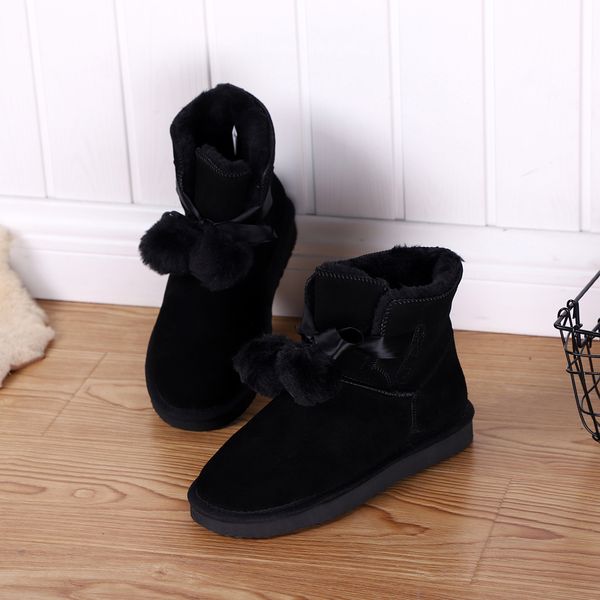 

mbr force fashion able warm snow winter genuine cowhide leather women ankle boots fur shoes size 34-44, Black