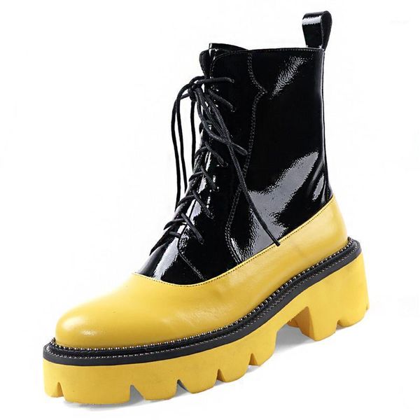 

boots 2021 autumn winter mixed-colors platform ankle leather street style thick bottom high-women shoes big size 34-421, Black