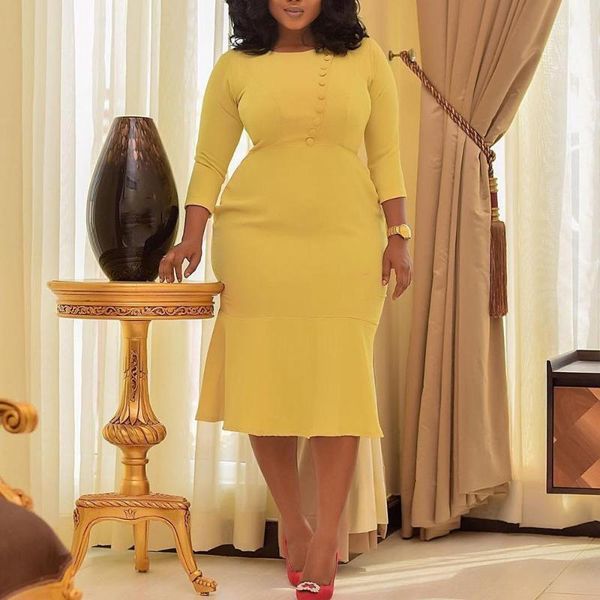 

plus size s-3xl office ladies autumn dress round neck solid elegant women bodycon mermaid vintage party midi dresses work wear-21, Black;gray