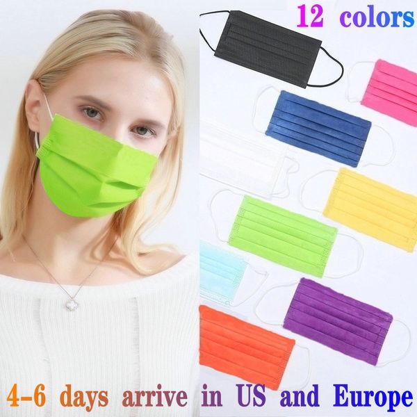 

12 colors disposable fashion designer face masks 50pcs retail package non-woven and kids mask anti-dust 3 layer mascarilla mascherina