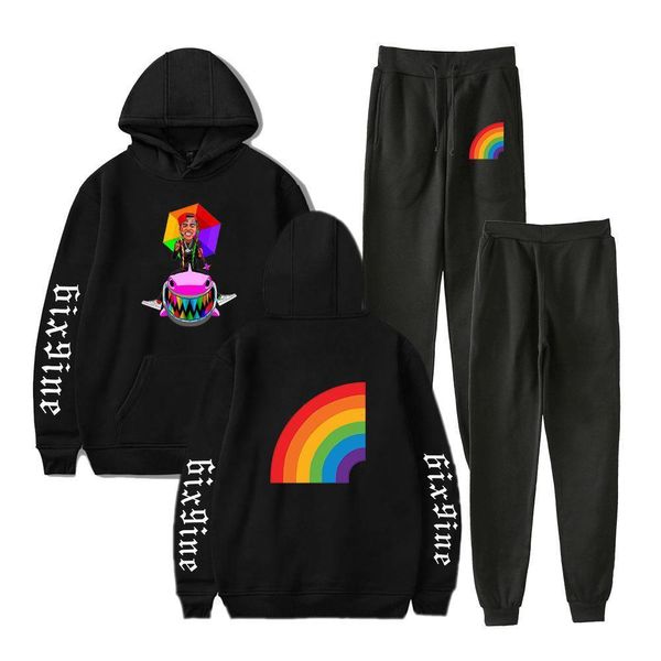 

6ix9ine gooba 2 pieces sets tracksuit men hooded sweatshirt+pants pullover hoodie sportwear suit ropa hombre casual men clothes, Gray