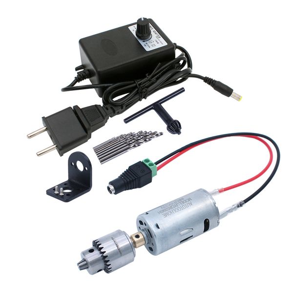 

diy mini hand drill kit electric motor drill press jt0 keyless chuck 10pc twist bits adjustable speed power adapter woodworking