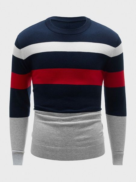 

men color block crew neck sweater f1ex#, White;black