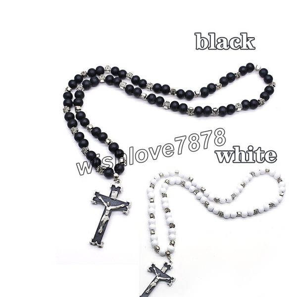 

fashion handmade jewelry 2 colors religious christian 8mm bead rosary necklaces wooden cross wooden beaded necklace, Silver