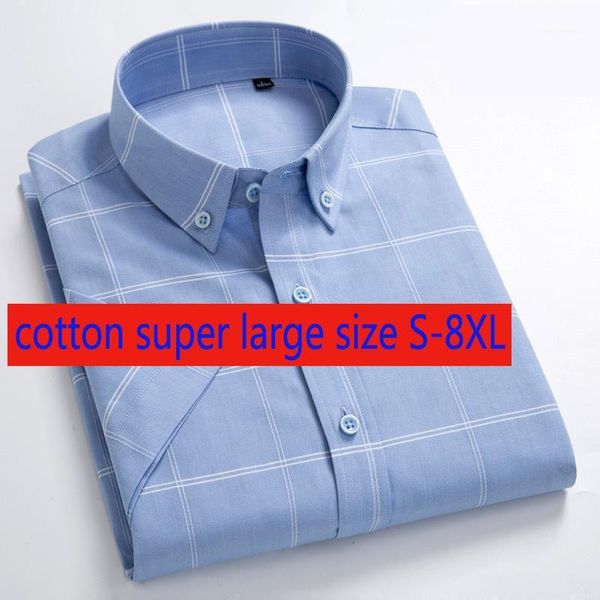 

new arrival fashion men super large summer short sleeve pure cotton plaid casual shirts plus size s  l xl2xl3xl4xl5xl6xl7xl8xl1, White;black