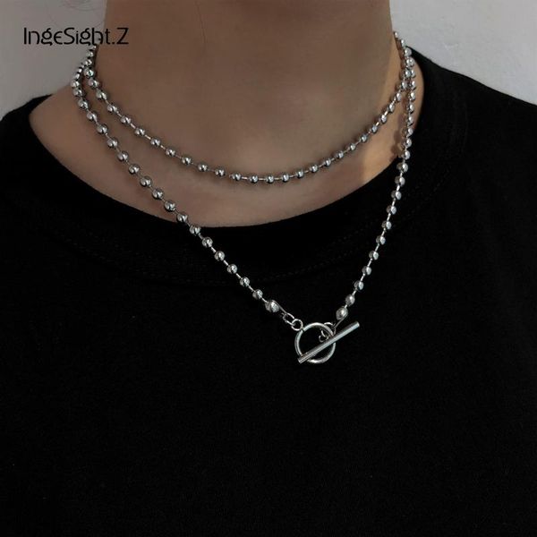 

ingesight.z goth gothic stainless steel bead choker necklace collar simple minimalist adjustable lasso pendant necklaces jewelry, Silver