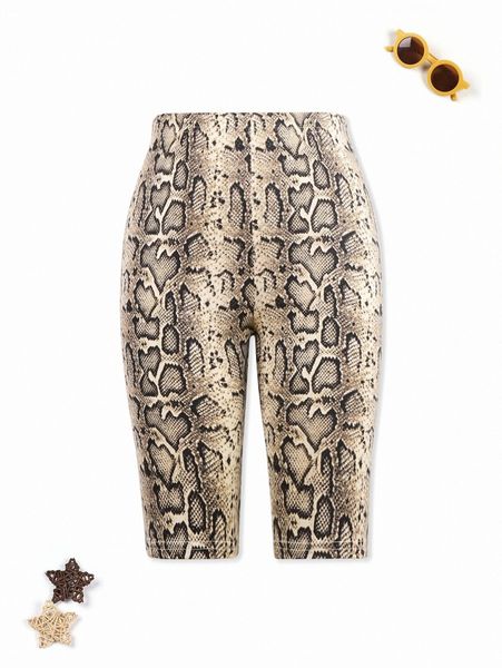 

1pc snakeskin print leggings n9nd#, Black