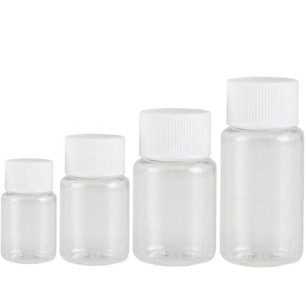 

100pcs refillable plastic pet seal bottles 15ml 20ml 30ml 50ml clear vials reagent store container plastic screw cap 100pcs 201012