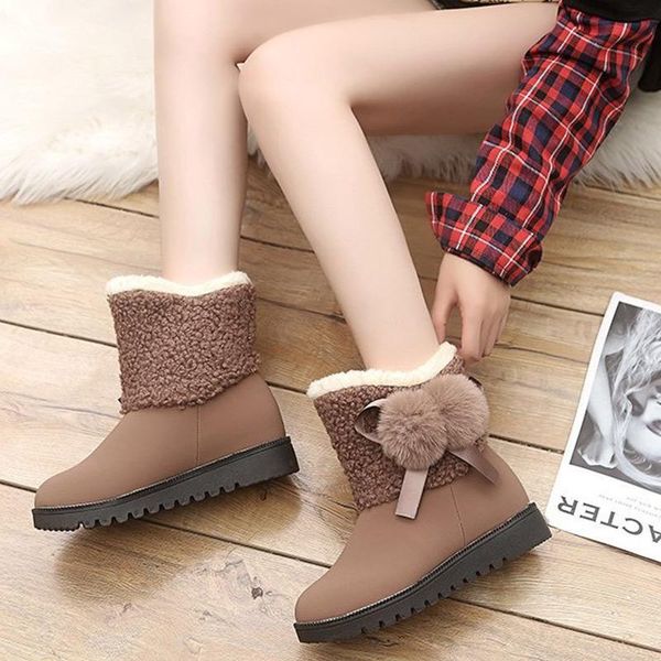 

winter suede warm ankle boots women's shoes women snow boots 2020 fashion non slip flat platform furry ball pu leather ladies, Black