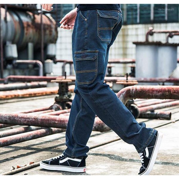 

men's jeans straight men's long outdoor casual overalls men cargo pants plus size 28- 481, Blue