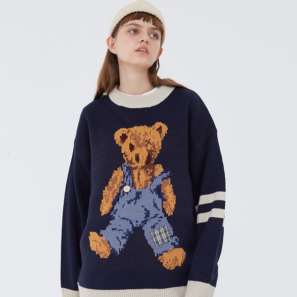 

2021 new female sweater winter released from the animated cartoons of vintage teddy bear pattern male sweaters oversize hip hop mesh jumper, White;black