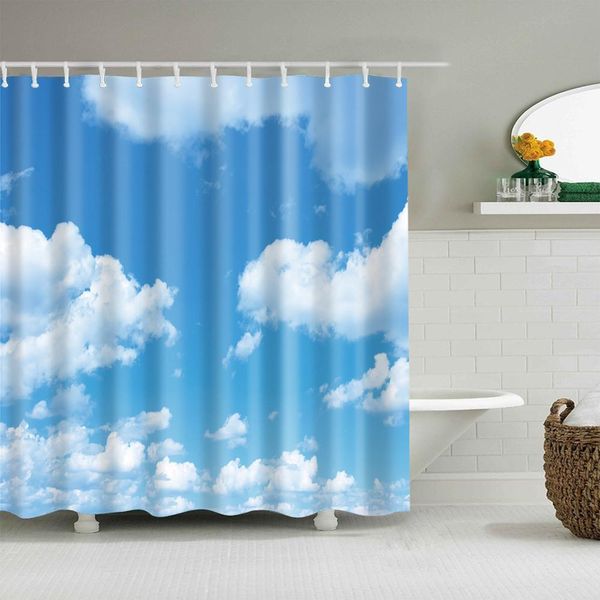 Bunte Duschvorhänge, Himmel, Wolken, Landschaftsmuster, wasserdichter Polyesterstoff mit 12 Haken für Badezimmer, 150 x 180 x 180 T200711
