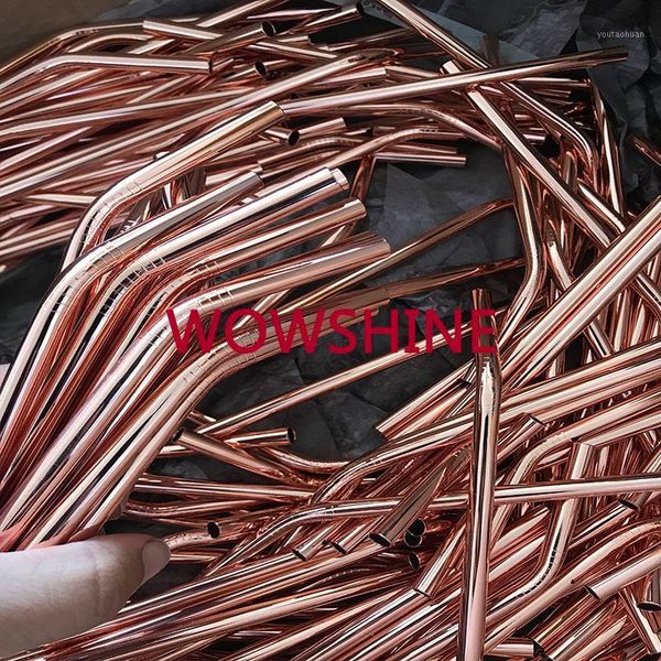 

drinking straws wowshine wholesale 50pcs/lot 8mmx215mm curved very shiny rose gold color stainless steel rust bent1