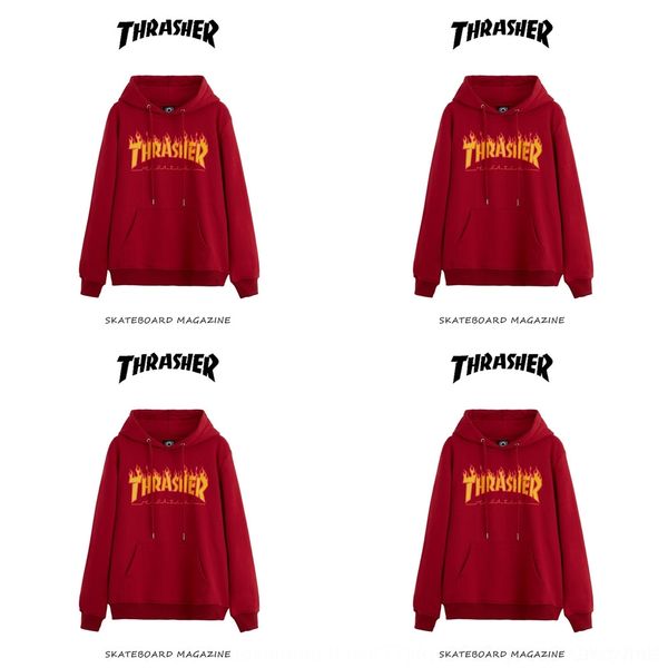 

wmlrg casual high street skateboard flame and wo women's trendy trendy high sweat skateboard flame men's and couple's hoodie, Black