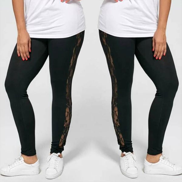 

womens leggings floral lace side panel cut out black leggings slim stretch trousers plus size uk10 18