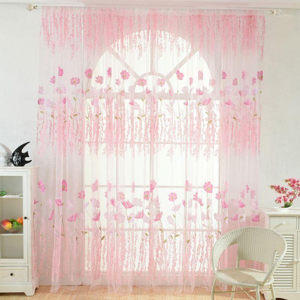 

curtain & drapes 1mx2m printed kelsang flowers tulle curtains tube bedroom living room sun-shading translucent curtain1