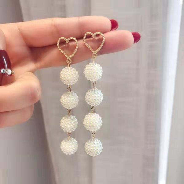 

uam new trendy gold color love heart long geometric multiple simulated pearl drop earrings classic fashion jewelry girl gift, Silver