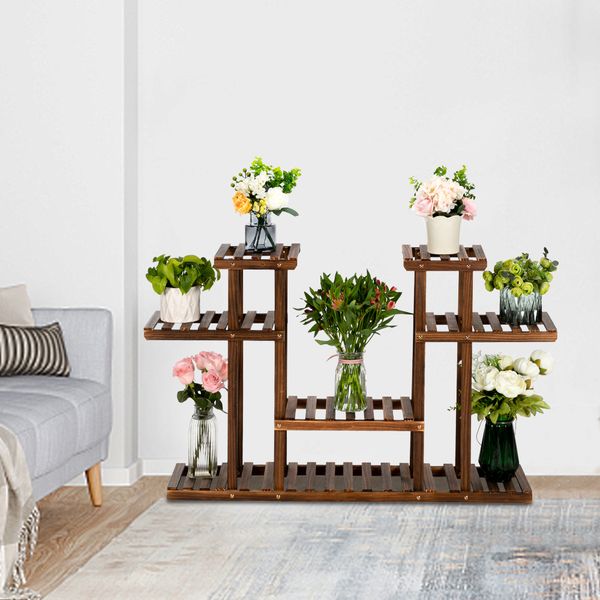 

4 tiers bamboo wooden plant stand indoor outdoor garden home decoration planter flower pot stand shelf with tools