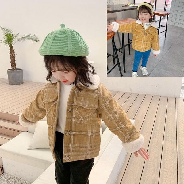 

2020 baby girl winter coat boys girls fashion plaid corduroy thick warm coats jackets kids children's clothing overcoat, Blue;gray