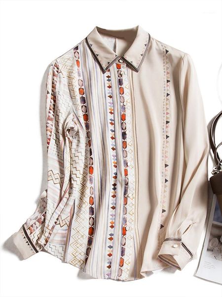 

embroidery satin women-blouses turn-down collar office lady silk fashion clothes woman print chemise femme manche longue de luxe1, White