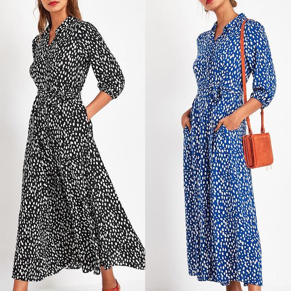 

fall women v neck long sleeve maxi dresses polka dot dresses womens designer high waist chiffon casual dress spring autumn, Black;gray