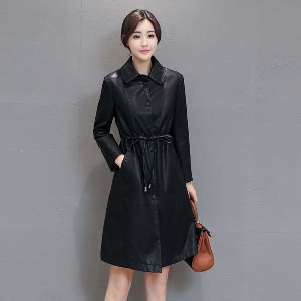 

2021 new for leather jacket of fake women korean motorcycle red long jackets chaquette mujer kj600 q9q4, Black
