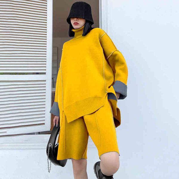 

women's two piece pants [eam] wide leg knitting suit turtleneck long sleeve black loose fit women fashion autumn winter 2022 1de4185 1a, White