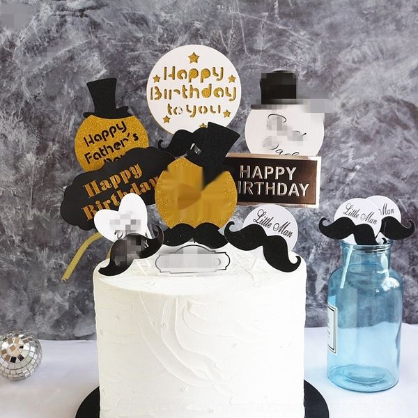 

oy9bz dress gold series father's day card beard cake black happy cake table plug-in dessert decoration dress card eztw6