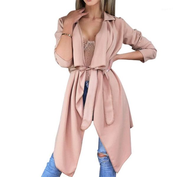 

women long sleeve casual cardigan outwear coat solid color windbreaker fashion ladies autumn trench chaqueta mujer1, Tan;black
