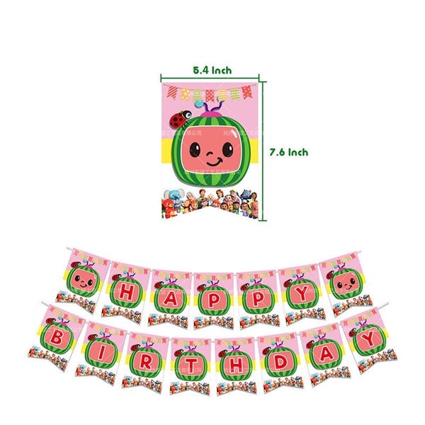 

cute cartoon cocomelon printed party decoration birthday flag balloon cake inserts sets lovely kids birthday party supplies ly118c