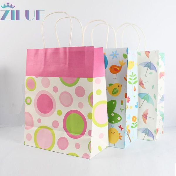 

zilue 10pcs/lot 27x21x11cm kraft paper bag with handle wedding party bags animal design colour shopping gift paper bag for kids1