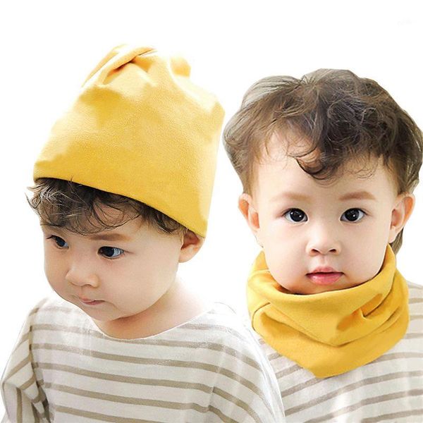 

beanies baby kids thin stretchy skullies hat cotton solid snood scarf beanie for boy girls spring autumn cap children1