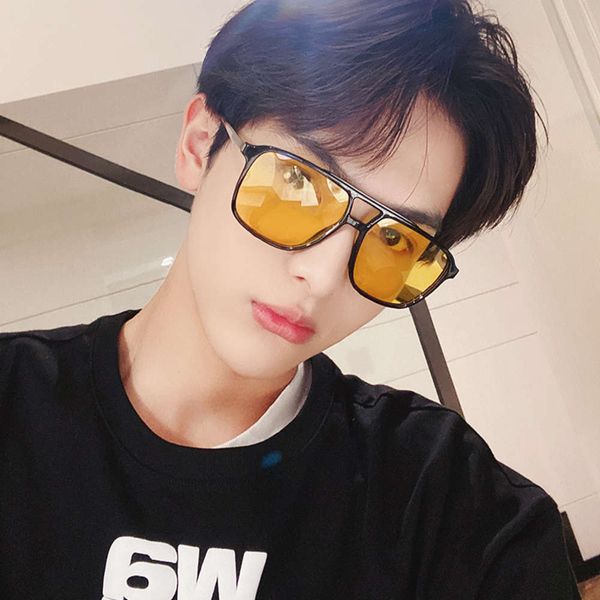 

big ins korean frame round personality face driver driving night vision sunglasses trendy men and women yellow polarized sunglasses, White;black