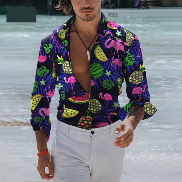 

znwki мужская рубашка 2020 повседневный печатных печататься рукав 2020 рыхлой случайные рубашки мужские длинный рукав длинный свободный wbvp, Blue