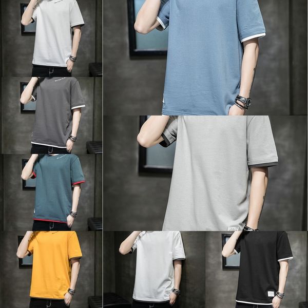 

wgo6h ins хлопка новые с короткими рукавами мужские летние круглые трусы случайные tneck shirthalf рукав база рубашки модный бренд футболка, Blue