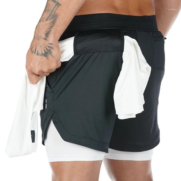 

new 2 in 1 men shorts fitness gym shorts summer men sportwear solid camo compression under layer short pants male1, White;black