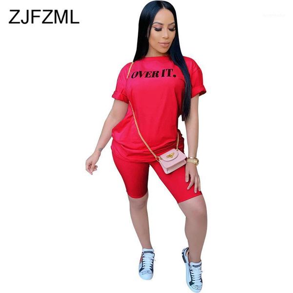 

letter print 2 piece set summer outfits for women round neck short sleeve slim tshirt + biker shorts causal sweat suits1, White